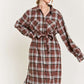 Plaid Print Collar Long Shirt Dress Plus