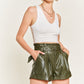 High-rise waist Belted Faux Leather Short JJB5001