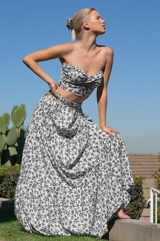 Twist Crop Top And Tiered Maxi Skirt Set