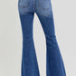 RISEN Full Size High Rise Distressed Raw Hem Flare Jeans