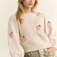 Davi & Dani Crochet Strawberry Round Neck Sweater