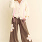 Davi & Dani Flower Patch Elastic Waist Wide Leg Pants