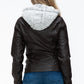 YMI Removable Faux Layered Multi-Pocket Jacket with Fuzzy Hood