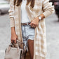 Women Khaki Open Front Plaid Long Cardigan