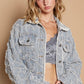 POL Star Textured Raw Hem Long Sleeve Denim Jacket