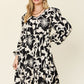 Double Take Full Size Printed Ruffle Hem Long Sleeve Dress