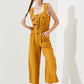 Plus Sleeveless Square Neck Button Ankle Jumpsuit