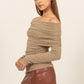 HYFVE Fuzzy Off shoulder Textured Knit Top