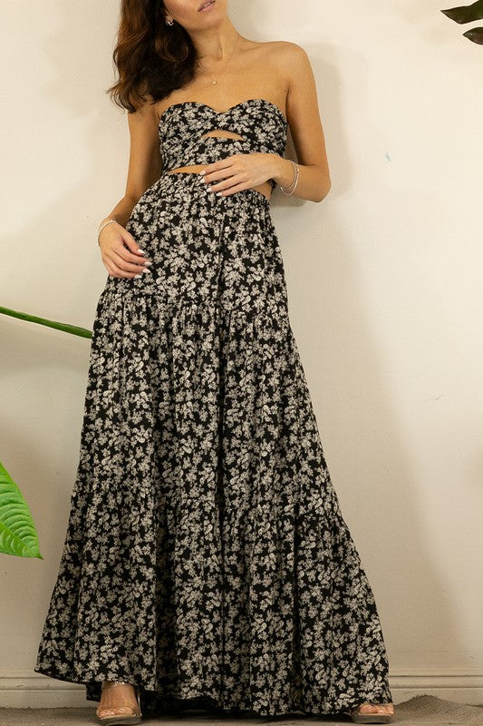 Twist Crop Top And Tiered Maxi Skirt Set