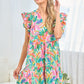 First Love Ruffled Printed Notched Cap Sleeve Dress