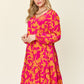 Double Take Full Size Printed Ruffle Hem Long Sleeve Dress