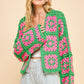 Davi & Dani Full Size Two Tone Flower Square Crochet Open Front Cardigan