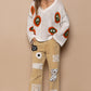 POL V Neck Long Sleeve Peace Pattern Sweater