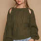 POL Cable Knit Cutout Long Sleeve Sweater