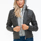 YMI Removable Faux Layered Multi-Pocket Jacket with Fuzzy Hood