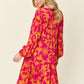 Double Take Full Size Printed Ruffle Hem Long Sleeve Dress