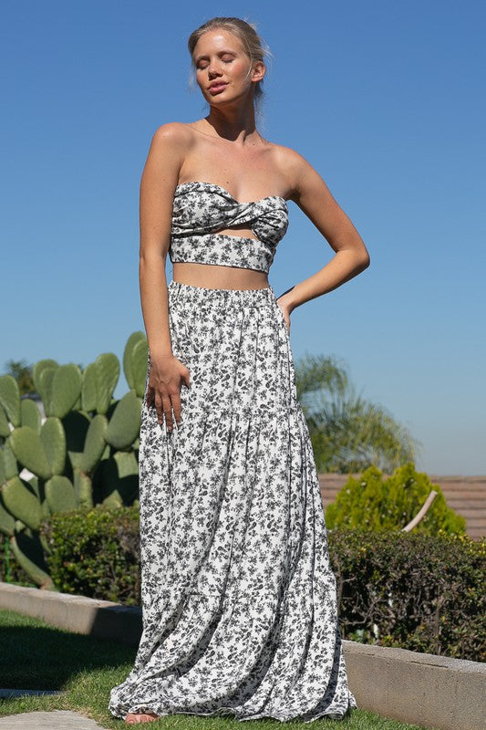 Twist Crop Top And Tiered Maxi Skirt Set