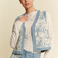 Davi & Dani Lace Patch Open Front Denim Vest