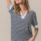 BiBi Contrast Striped Notched Knit Top