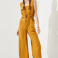 Plus Sleeveless Square Neck Button Ankle Jumpsuit