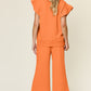 Double Take Texture Ruffle Short Sleeve Top and Drawstring Wide Leg Pants Set