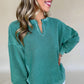 Solid Color Notched Neck Drop Shoulder Sweatshirt