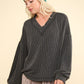 VERY J Two Tone Ribbed V-Neck Exposed Seam Top