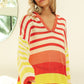 BiBi Striped Color Block Hooded Knit Top