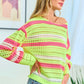 First Love Striped Long Sleeve Openwork Knit Top