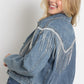 Crop Denim Jacket with Rhinestone Fringe