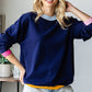 First Love Contrast Ribbed Round Neck Long Sleeve Sweater