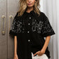 BiBi Sequin Detail Raw Hem Short Sleeve Shirt