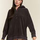 Long Sleeve Button Down Ribbed Hooded Sweatshirt