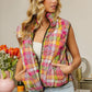 BiBi Quilted Washed Plaid Snap Down Vest