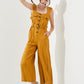 Plus Sleeveless Square Neck Button Ankle Jumpsuit