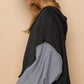 POL Exposed Seam Roll Edge Color Block V Neck Sweater