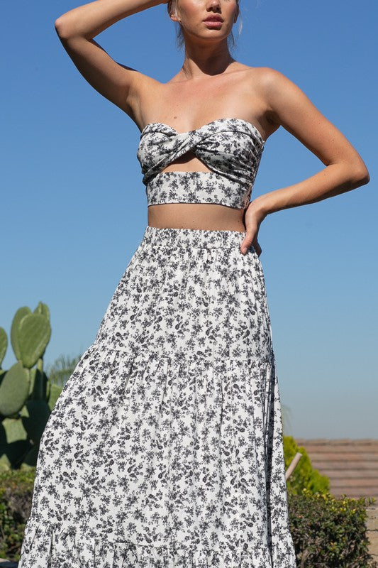 Twist Crop Top And Tiered Maxi Skirt Set