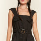 Plus Sleeveless Square Neck Button Ankle Jumpsuit