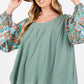 SAGE + FIG Ruched Round Neck Printed Bubble Sleeve Top