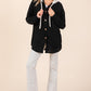 BOMBOM Textured Button Down Drawstring Hooded Shacket