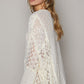 POL Round Neck Long Sleeve Raw Edge Lace Top