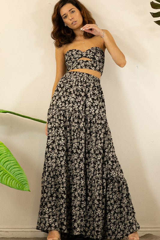 Twist Crop Top And Tiered Maxi Skirt Set