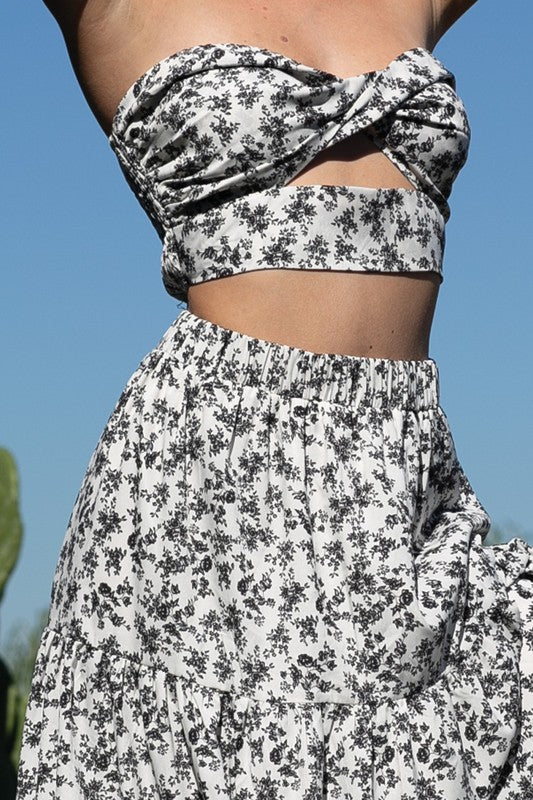 Twist Crop Top And Tiered Maxi Skirt Set