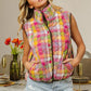 BiBi Quilted Washed Plaid Snap Down Vest