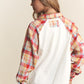 J.NNA Plaid Contrast Button Down Henley Top