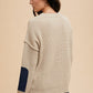 Annie Wear Contrast Round Neck Drop Shoulder Sweater with Patch Pocket