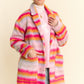 Davi & Dani Contrast Striped Open Front Coat with Pockets