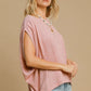 Umgee Exposed Seam Round Neck Batwing Sleeve Knit Top