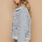 POL Star Textured Raw Hem Long Sleeve Denim Jacket