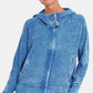 Zenana Washed Zip Up Hooded Jacket